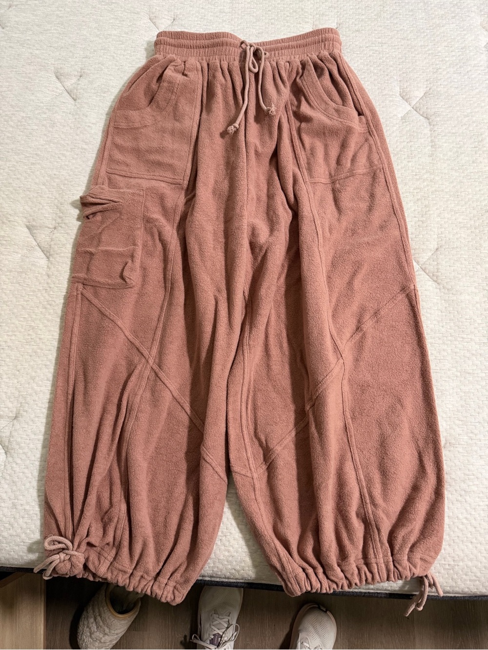 Cozy Drawstring Cargo Bottoms in Dusty Rose